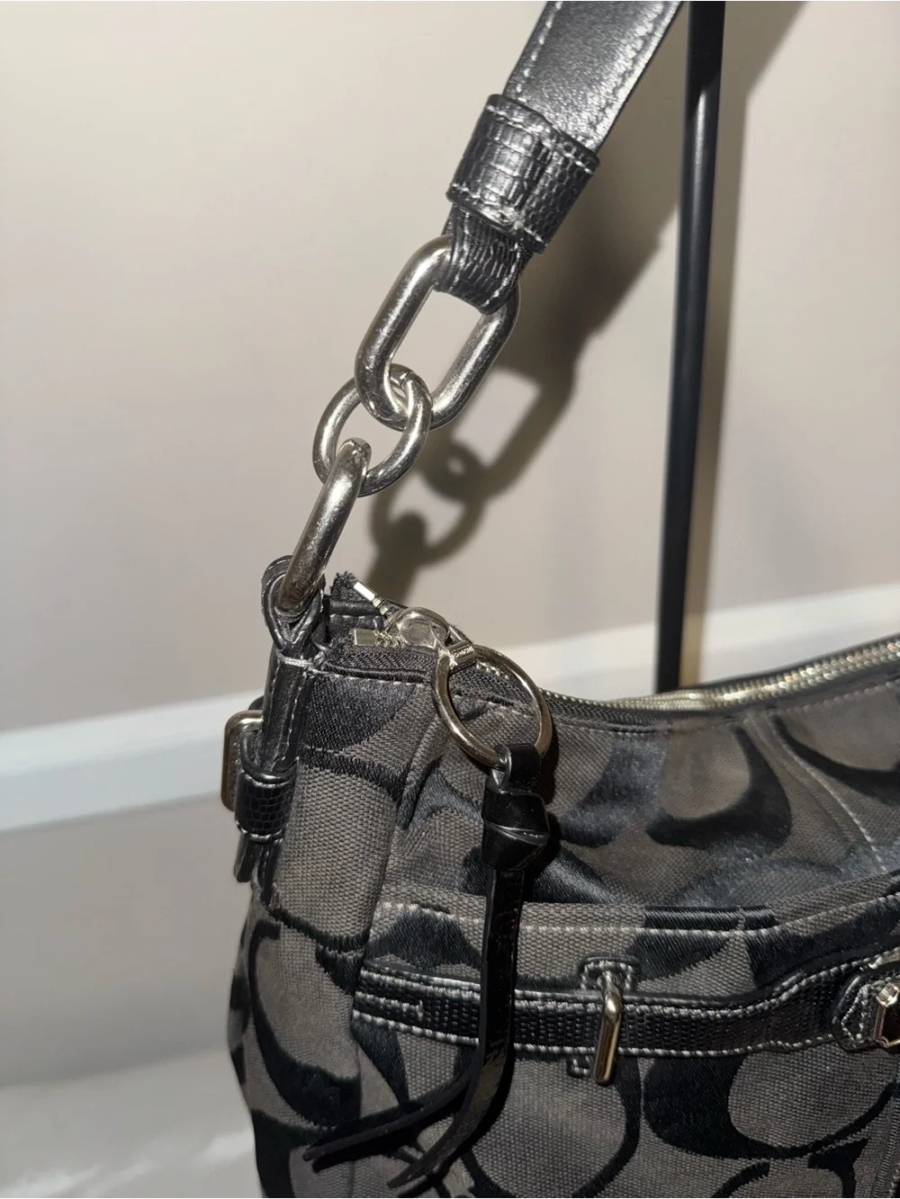 Coach Black and Charcoal Signature Canvas Shoulder Bag